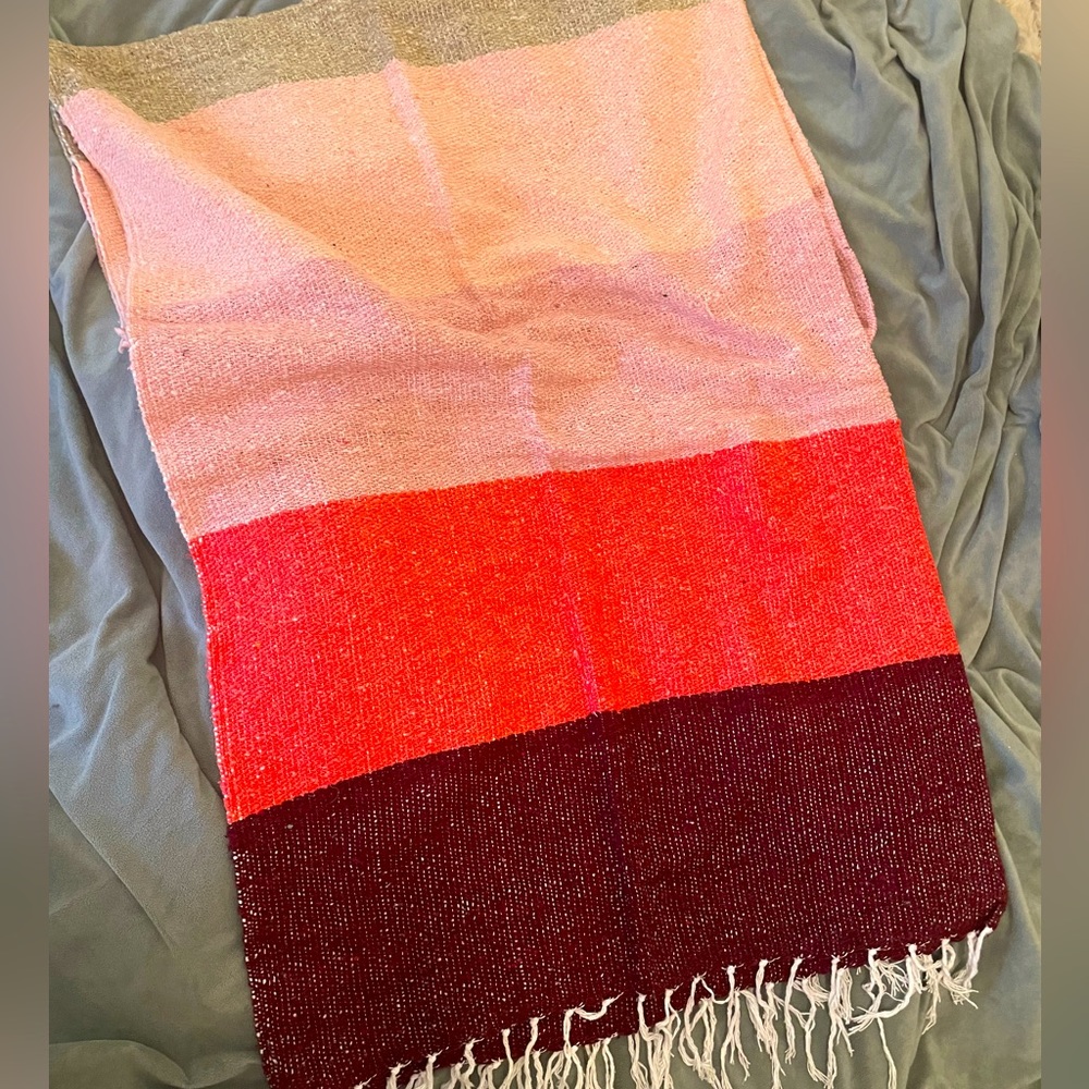 SUNBEAM Coffee Aztec Blanket in Pink Stripe Beautifully Handwoven in Mexico NWT